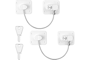 QEHYUELEFU 2 Pack Fridge Lock,Children Safety Window Lock Refrigerator Door Locks with Keys, Adhesive Cable Restrictor for Child Safety,Stainless Steel Cabinet Lock for Cabinet Drawer Fridge Freezer (White)