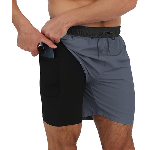 Atforna Short De Bain Pour Homme à Séchage Rapide Avec Doublure De Compression Douce Et Poche Zippée, Gris Foncé, Small