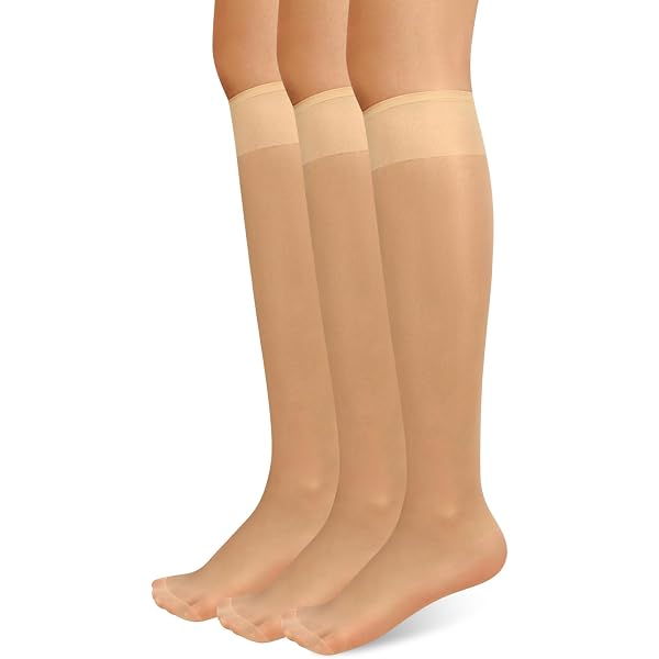 9 Paires De Chaussettes Hautes Genou - Nylon/Élasthanne 20D - Taille Unique - Noir/Nu