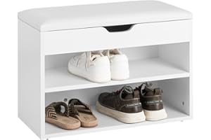 SoBuy Banco Zapatero con Asiento y Almacenaje - Puff Recibidor de Entrada con Cojín Plegable - Banco Zapatero para Dormitorio, Pasillo - 60x30x44cm, Carga 120kg Blanco - FSR25-W