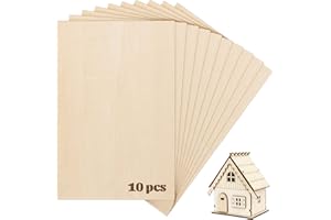 TOOCCBII Basswood Sheet Plywood Sheets,10 Pieces Unfinished Wood Board, Balsa Wood Sheets Thin Wooden Blank for Woodcraft Model, DIY Craft Project, Painting, Engraving, Art Stenciling(300 x 200 x 1.5 mm)