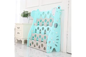 WDW Kids Bookshelf - Children's Plastic Bookcase Rack with Easy Access 4 Display Shelves for Nursery, Playroom, Kindergarten - 85 x 70 x 30 cm - Blue