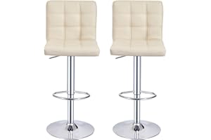 Panana Barstool Gas Lift Swivel Stool without Armrest for Home Bar Pub Breakfast (2, Beige)