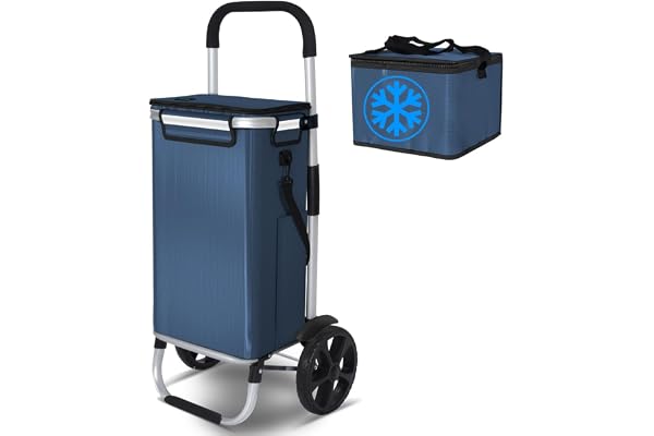 VOUNOT 2-hjulig shoppingvagn i aluminium med vattentätt fack vikbar 3-i-1 racingvagn med individuell isolerad väska marinblå 50L
