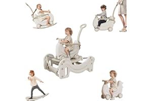 BanaSuper 4 en 1 Juguete de Resorte Oscilante para Niños Pequeños Correpasillos para Empujar para Bebé con Barra de Seguridad y Asa Coche Deslizante para Niños en Edad Preescolar (Khaki)