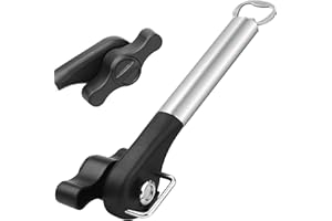 EcoEarth Apriscatole (Nero e Argento), Apriscatole Manuale a Mano Singola con Impugnatura Facile, Utensile da Cucina Multiuso con Taglierina a Bordo Liscio e Manopola Facile da Girare
