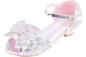 OBiQuzz Mädchen Prinzessin Schuhe Glitzer, Absatzschuhe Kinder Offen Schleife Mädchen Pailletten Prinzessin Schuhe Cosplay Schuhe Partyschuhe Hochzeit Ballettschuhe Ballerinas Sandalen Kleidschuhe