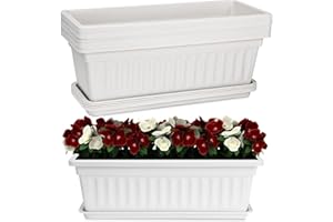 HOXHA 6 Pack Window Box Planter, 17 inches Plastic Vegetable Flower Planter Boxes with Tray, Rectangular Indoor and Outdoor Flower Pots for Windowsill, Patio, Porch, Garden Balcony