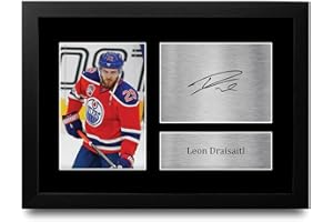 HWC Trading Leon Draisaitl Edmonton Oilers Geschenke Gedrucktes Signiertes Autogramm Foto für Eishockey Anhänger and Fans - A4 Gerahmt