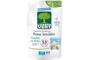 L'arbre vert Adoucissant Linge Peaux Sensibles Famille/Bébé Aussi 53 Lavages 800 ml