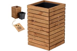 HOMERZO Jardinière pour l'intérieur et l'extérieur - En bois avec insert en plastique - 18 l - Pot de fleurs carré pour balcon ou terrasse (36 x 36 cm x 55)