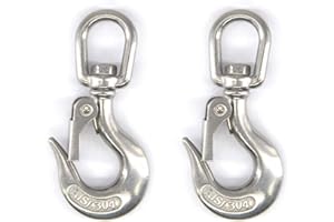 SEERAPHEE 304 Stainless Steel Swivel Eye Lifting Hook American Type Safety Hook Rigging Accessory with Round Eye Working Load 150 KG-2PCS 3/16"