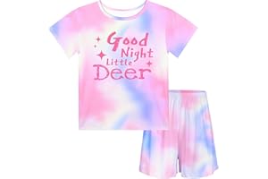MHJY Girls Pyjamas Set for Kids Pajamas 2 PCS Short Sleeve Top and Shorts for Teen Girls Clothes Size 4-8-14-17