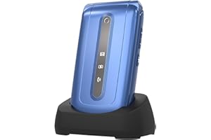 USHINING gsm Teléfono Móvil para Personas Mayores, Teléfono Móvil con Tapa Teclas Grandes Volumen Alto Función SOS Base de Carga Pantalla de 2,4 Pulgadas, Fácil de Usar - Azul