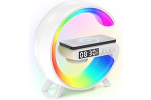 Kangtaixin Lámpara De Atmósfera con Cargador Inalámbrico, Luz De Atmósfera Rítmica con Altavoces Bluetooth, Brillo Ajustable, Carga El Teléfono, Pantalla función De Despertador