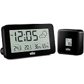 Braun Dijital Hava İstasyonu Saat İ&ccedil; ve Dış Mekan Sıcaklık ve Nem, Tahmin, LCD ekran, hızlı ayarlı, Crescendo bip alarmı, siy