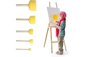 GODNEEI 5 Stück Schwammpinsel, Schaumstoffpinsel, 5 Größen, Ringpinsel Mit Stiel, Runde Schwämme Pinsel Set, Pinsel für Holzlasur, Keramik Bemalen Set für Graffiti, Malerei, Basteln, Gelb