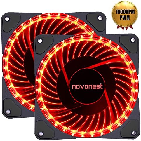 novonest 120mm fan 2PACK Solar Eclipse Hydraulic Bearing quiet cooling case fan for computer 32 leds MIRAGE Color LED fan DC 12 Volt 1800 RPM connectors 4 pin with Anti Vibration Rubber Pads(red)