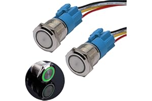 JIQI 2× 19mm 12V bis 24V 3A Latching wasserdicht Druckschalter Metall Ein/Aus Latch Taste Schalter mit LED Kontrollleuchte IP66 1NO1NC selbsthaltend vorverdraht Button Switch für Yacht Caravan (Grün)