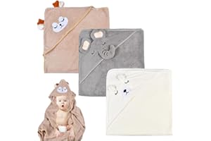 UieaMsio 3PCS Serviette bébé à Capuche,Serviette bébé à Capuche,80X80 cm Serviettes de Bain bébé,Set de Serviettes de Bain bébé,Serviette bébé Bambou Super absorbante,Serviettes de Bain bébé
