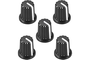 sourcing map Perillas de Control de Potenciómetro Tipo D de 6 mm para Perillas de Tono de Volumen de Acrílico de Guitarra Eléctrica, Negro Blanco, 5 Piezas (180 Grado)