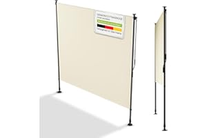 Juskys Senkrechtmarkise Barbados 200x310 cm - Balkon Sichtschutz wetterfest - Ausziehbare Seitenmarkise ohne Bohren für Garten und Balkon - Beige