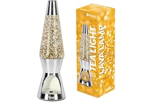 Fisura – Lava lamp met kaars. Glitter lava lamp met chromen basis, milieuvriendelijke decoratie, origineel cadeau. Afmetingen