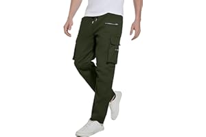 YAOHUOLE Cargo Trousers for Men Loose Fit Casual Outdoor Fishing Hiking Work Pants Drawstring Elastic Waist with 6 Pockets