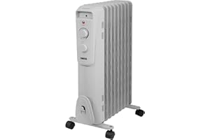 Zanussi 2000W/2KW Oil Filled Radiator, 9 Fin Portable Electric Heater - White, Adjustable Thermostat with 3 Heat Settings, Safety Cut-off, 20 m sq Room Size, ZOFR5004, 2 Year Guarantee