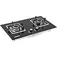 Geepas 2-IN-1 Built In Gas Hob-Double Burner Gas Stove with Sabaf Burners,| Auto Ignition System, LPG Gas Stove| Black, 2 Years Warranty, one size