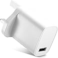 CELLONIC® 1 Port USB Charger UK-Plug 5V 3A 15W Charging Mains Wall USB Adapter Outlet Socket 100V-240V for Phone, Tablet, Spe