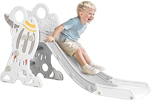 ‎AIYAPLAY AIYAPLAY Kinder Rutsche Kinderrutsche mit Raketen-Design, Leiter, Rutsche, Griffen, Gartenrutsche Kleinkinderrutsche für Indoor & Outdoor 1,5 bis 3 Jahre, Grau
