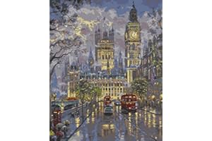 YEESAM ART DIY Paint by Number Kits, DIY Ölgemälde Malen nach Zahlen Erwachsene Kinder, Big Ben London Straße Nachtszene 16x20 Zoll Zahlenmalerei ab 5 Öl Wandkunst (Big Ben, mit Rahmen)