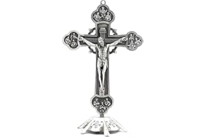 lylqmy Regalos religiosos Jesucristo en cruz estatua de mesa crucifijo cruz decoración del hogar (plata)