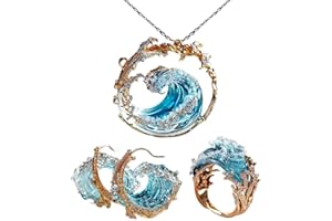 QSNAILFRR Set di gioielli con giuramento dell'oceano, collana/anello/orecchini, collana con giuramento dell'oceano, confezione di gioielli a tema marino estivo, regalo ispiratore per donne, regalo di amicizia