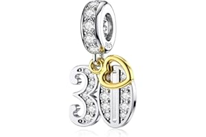 DALARAN Argent sterling 30 ans d'amour Dangle Charm or coeur zircon cubique numéro perle breloques pour femme femme cadeau de Noël
