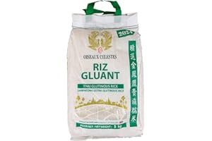 Riz Gluant Thaïlandais Oiseaux Céleste Qualité Premium 5kg/Sac - Expédition depuis France par la Sté Bo Time - Un sachet de chips à la crevette 200g offert par commande (5, Kilogrammes)
