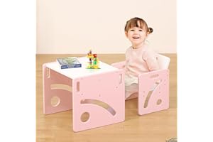 FUNLIO Set de Mesa y Silla Montessori para Bebés de 1-3 años, Ajustable en Altura, Ideal para Leer/Comer/Jugar, Fácil de Montar, Certificado CPC - Rosado