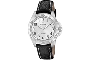 Festina Montre pour Homme Outlet Boîtier en Acier Inoxydable Gris Bracelet en Cuir