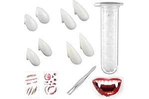 TFSZE Vampir Zähne Kit 4 Größen,4 Paare Vampir Zähne Reißzähne+1 Rohr Pellets Klebstoff+2 Bögen Halloween Tattoo,Zahnersatz Stütze Dekoration,Für Halloween Gefälligkeiten Und Passend Zum Horror Kostüm