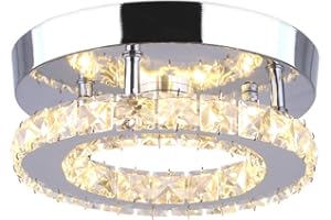 DIISUNBIHUO Dixun Contemporary Mini Crystal Chandelier Flush Led Crystal Ceiling Light Finish Chrome Crystal Pendant for Living Room Kitchen Office Bedroom Dining Room Island (Warm Round)