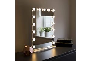 Jack Stonehouse Hollywood Mirror Makeup Vanity, 15 LED Bulb Lights, Tabletop Vanity Mirror with Lights & USB Port (15 Bulb Portrait)