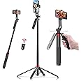 Azonee MA09 Scalable Phone Tripod, , 71" Bluetooth Selfie Stick, Universal Mobile Phone Live Broadcast Floor Stand with All in 1 Phone Clip, Aluminum Alloy Handheld Stabilizer Fit for iphone