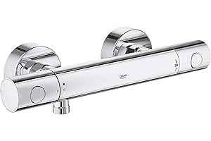 GROHE Precision Get - Wall Mounted Thermostatic Shower Mixer (Ergonomically Shaped Metal Handles, Safety Button at 38°C, Temperature Limiter at 43°C, Eco Technology for Water Saving), Chrome, 34773000