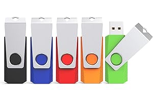 KEXIN 16GB USB Flash Drives 5 Pack USB Memory Stick Swivel Design USB Stick for External Data Storage Thumb Drive Pen Drive Zip Drive with LED Light (Black Blue Green Red Orange with Lanyard)