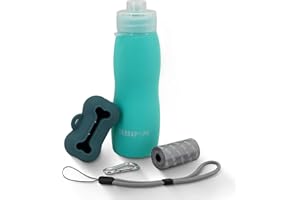 TERRAPOPA Botella Pipi Perros Silicona 400ml. Botella de Agua para Perros con tapón antigoteo y fácil de Transportar. Accesorios para Perros (Azul)