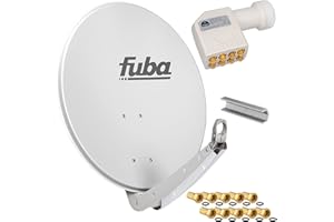 FUBA 65cm für 8 Teilnehmer (Direktanschluss) Digital SAT Anlage DAA650G + Octo LNB weiß 0,1dB Full HDTV 4K 3D + 16 Vergoldete F-Stecker und F- Montageschlüssel gratis dazu