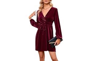 KOJOOIN Da Donna Elegante Abito Invernale in Velluto Sera al Ginocchio da Donna Abito da Cocktail Abito in Velluto Abito da Festa Elegante con Scollo a V da Abiti da Lavoro Abito Natalizio