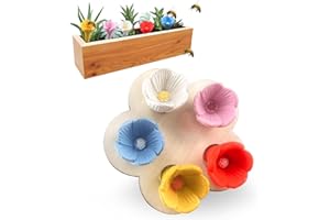 XNBTFK 5 Pcs Bee Cups for Thirsty Bees, Colorful Resin Bee Drinking Cups with Wooden Tray, Drinking Cups for Bees in Garden, Garden Water Station, Bee Garden Decor