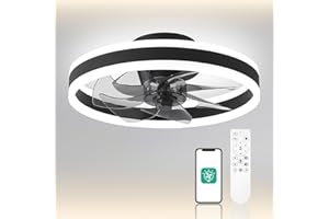 CHANFOK 16 Inch Smart Ceiling Fans with Lights and Remote, Flush Mount Ceiling Fan with Dimmable Lights, Low Profile 6-Speed Reversible Blades, App Control (Black)